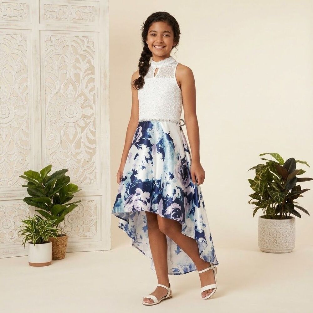 Speechless Kids High Low Floral Dress Girls / Junior Size 16 Lace  Rhinestone